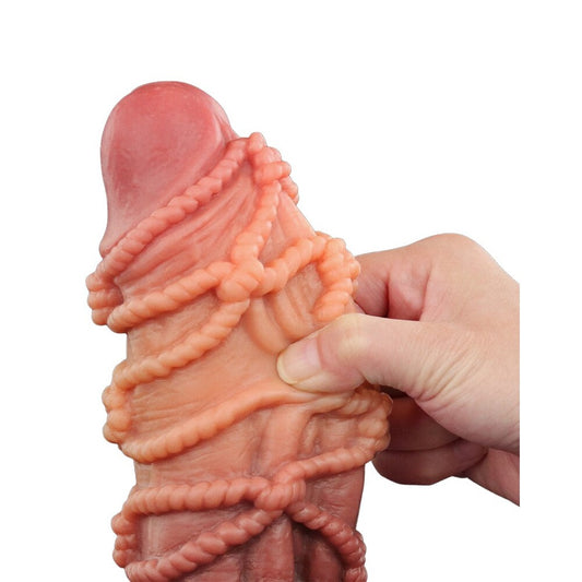Lovetoy extreme dildo with a detailed rope pattern and realistic shape, tan colour.