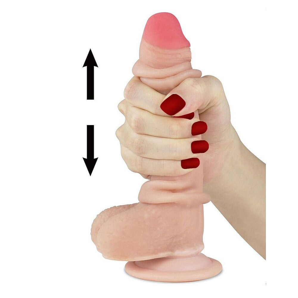 Realistic 7-inch sliding skin dildo from Lovetoy, showcasing its lifelike texture and shape.
