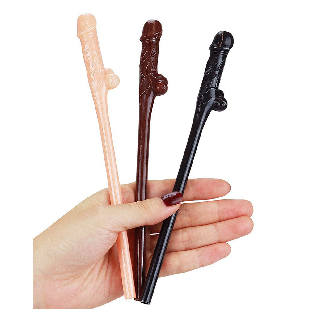 Nine black, brown and pink willy straws, perfect for hen and stag celebrations.