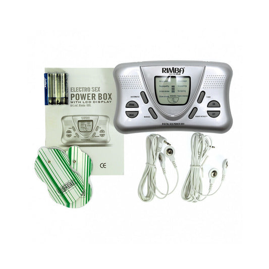 rimba electro powerbox set for electro sex stimulation, close-up showing the device and connections