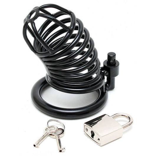 Rimba male chastity device, metal construction with a padlock, for secure restraint.