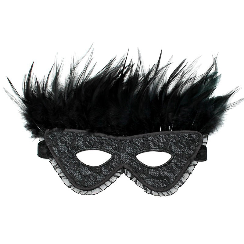 rimba satin look feather mask, a shimmering and elegant accessory for a masquerade ball.