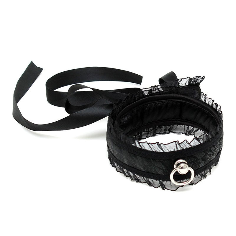 rimba satin look black collar with o ring detail for a stylish neck accessory