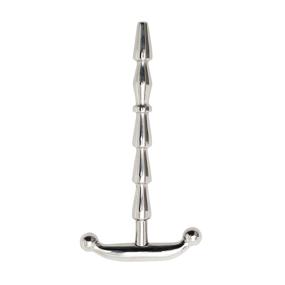rimba ribbed urethral stick for cock and ball bondage play, silver finish