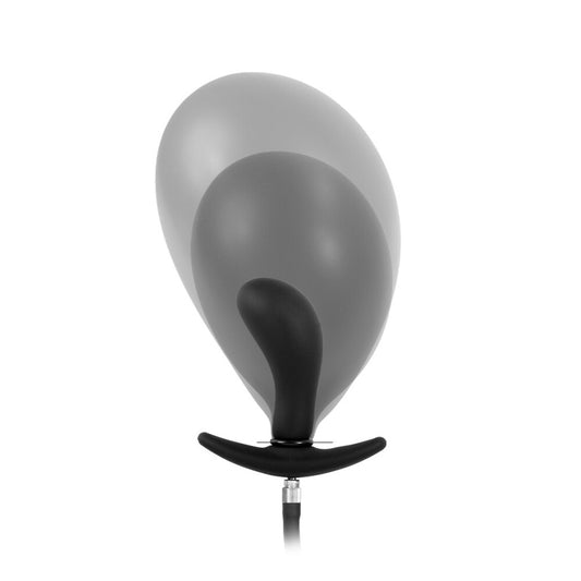 A latex anal plug inflatable toy; for fun and pleasure; a ribbed texture.