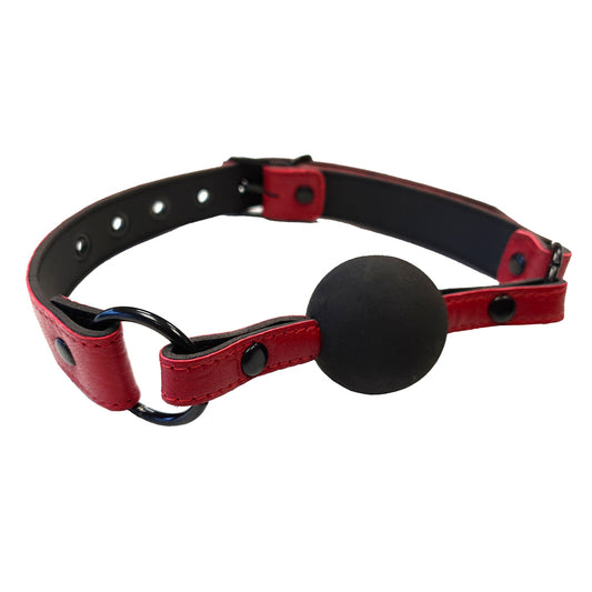 Rouge Garments black and burgundy leather ball gag with a croc print finish.