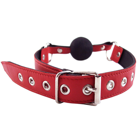 rouge garments red ball gag with adjustable straps for consensual adult play