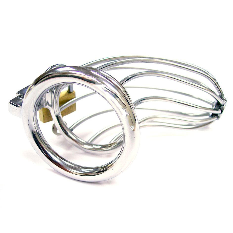 Rouge stainless steel chastity cage with padlock, a device for male chastity.