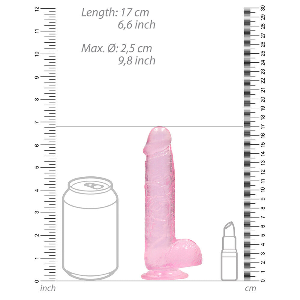 Shots Toys RealRock six inch dildo in a clear, realistic pink crystal finish