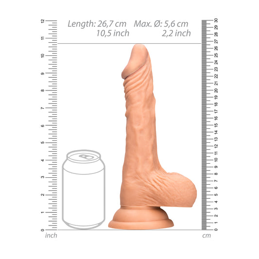 RealRock 10-inch flesh-coloured dildo from Shots Toys, with realistic testicles and textured finish.