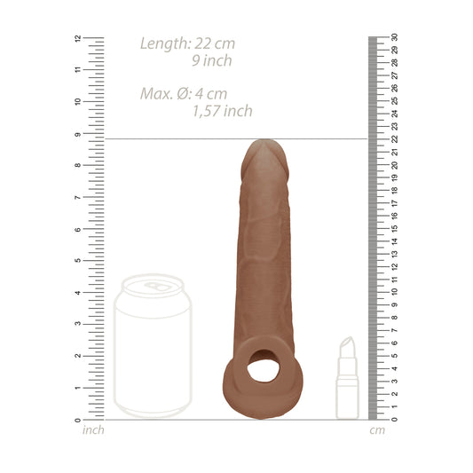 Flesh tan coloured penis sleeve by Shots Toys, nine inches, realistic detail and texture.