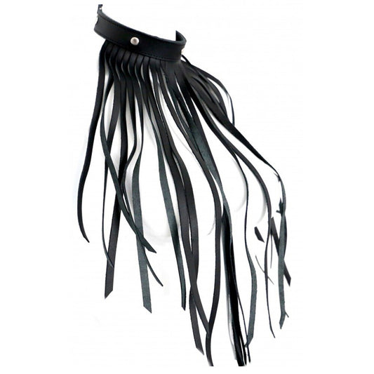 Black leather fringe necklace collar, a stylish statement piece from Various Toy Brands.
