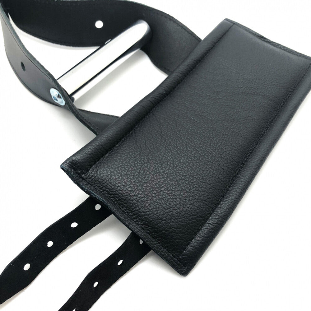 Deluxe black leather suspension handcuffs from Various Toy Brands, showcasing adjustable straps and metal hardware for secure restraint.