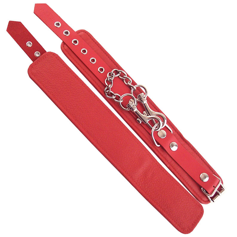 Red padded ankle cuffs from Rouge Garments, part of their restraints collection.
