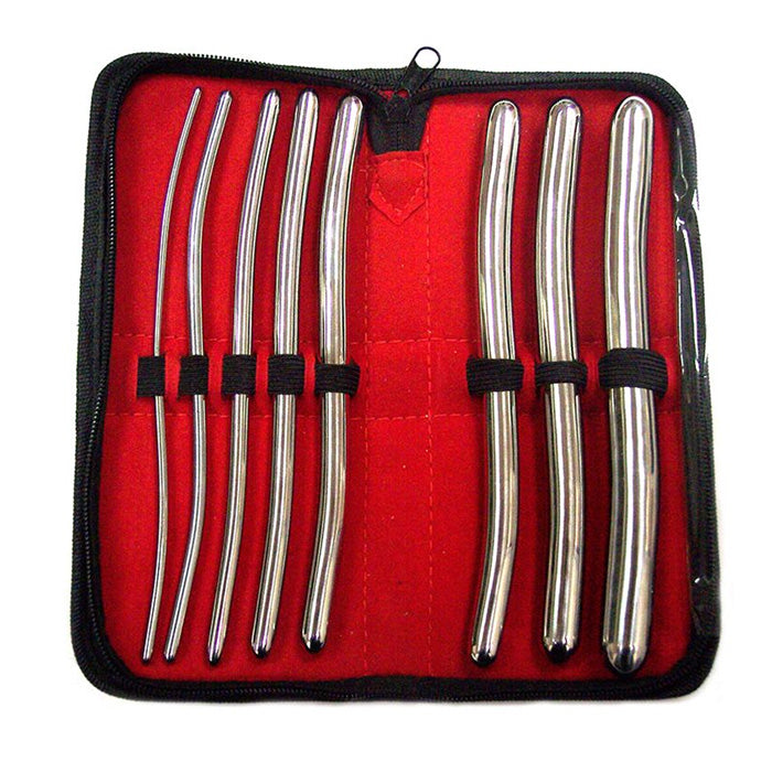 Rouge Garments' stainless steel hegar dilator set for cock and ball bondage play.