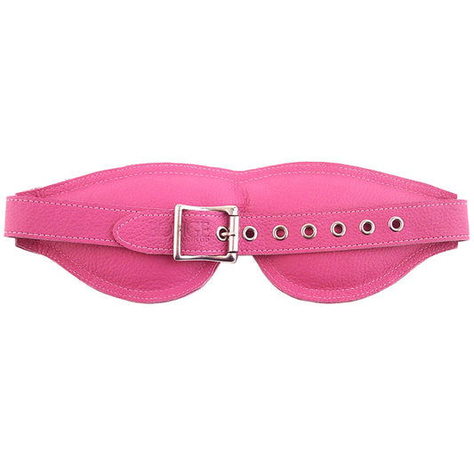 Large, padded blindfold in bright pink from Rouge Garments, ideal for immersive roleplay.
