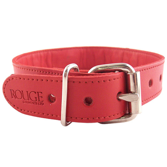 rouge garments red collar with metal o-ring and studded detailing, a stylish statement piece.