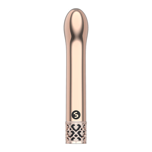 Rose gold g-spot bullet vibrator from shots toys, rechargeable and perfect for intimate stimulation.