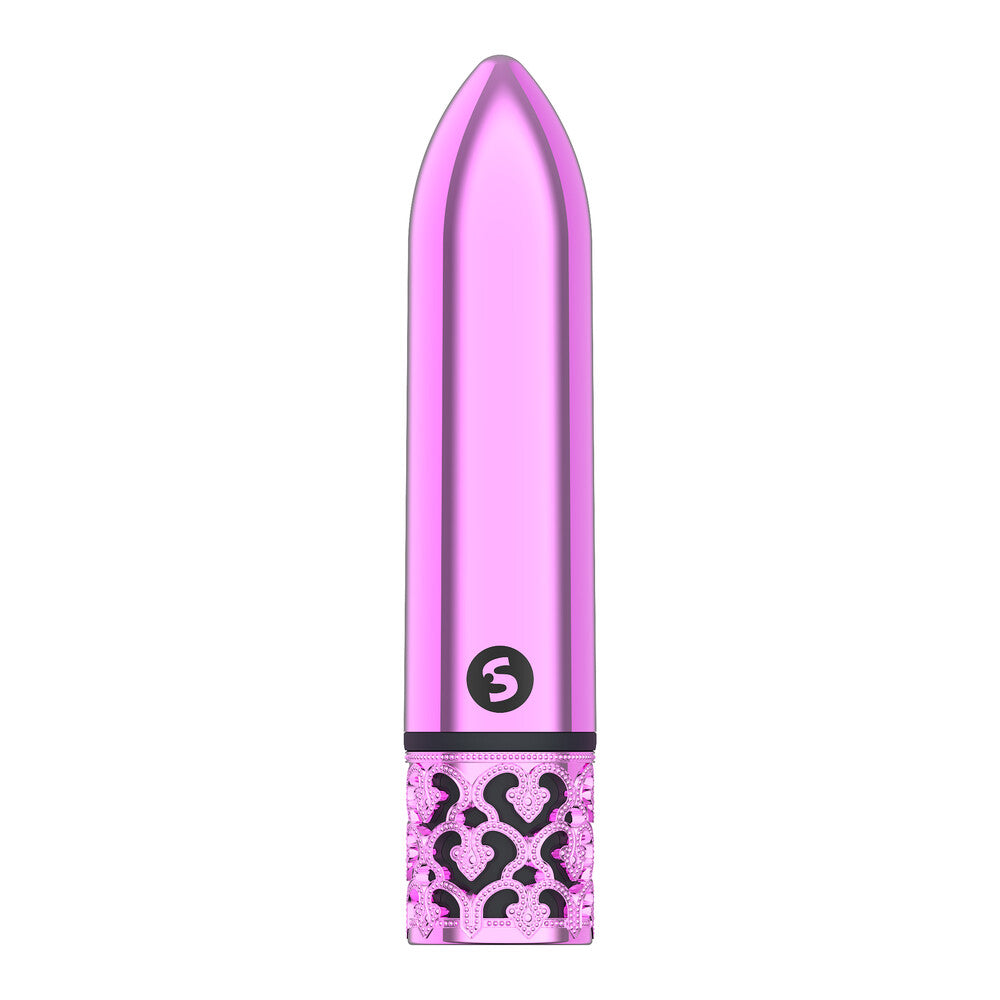 Close-up of a pink, rechargeable bullet vibrator from Shots Toys, a mini vibrator.