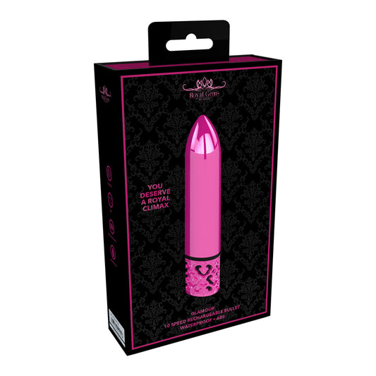 Pink, rechargeable bullet vibrator from Shots Toys with a smooth, glossy finish for intimate use.