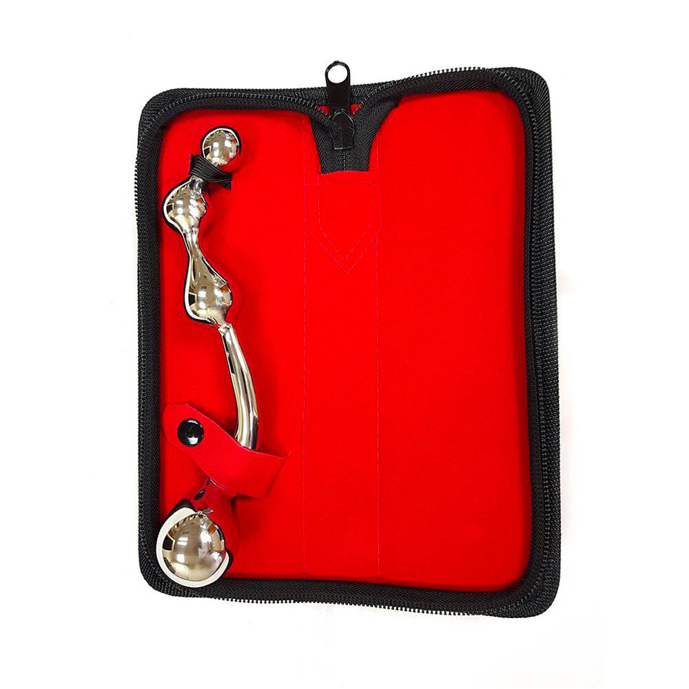 Rouge stainless steel prostate probe, a sleek and polished metal pleasure device.