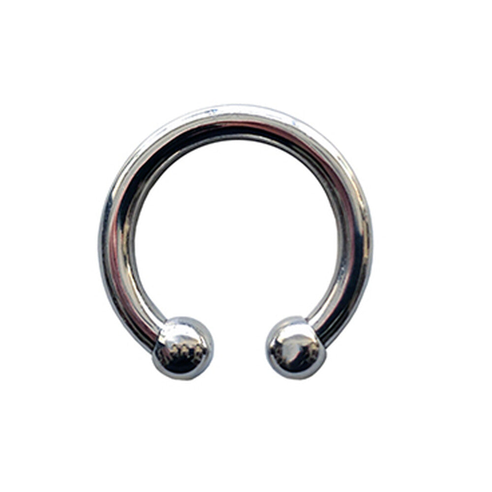 Stainless steel horseshoe cock ring in rouge finish, 30mm, for bondage play.