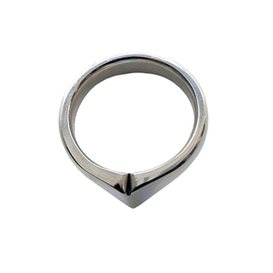 Stainless steel taj cock ring in rouge, a bondage aid with smooth finish.