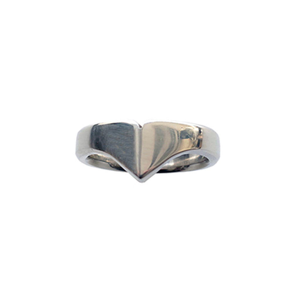 Close-up of a shiny, stainless steel rouge garments taj cock ring, 32mm size.