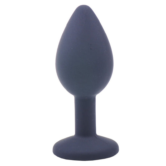 Small black silicone butt plug with a sparkly jewelled base for pleasure.