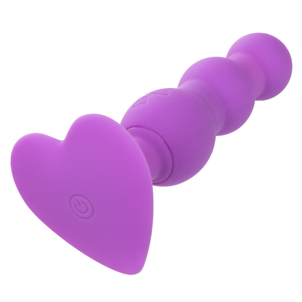 Beaded anal probe from California Exotic, vibrating for first-time users, silver-toned metal finish.