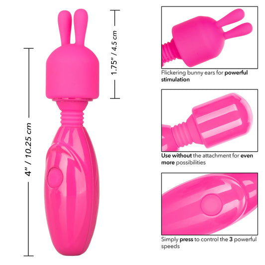 Rechargeable bunny vibrator in pink, from california exotic, a teasing pleasure toy.