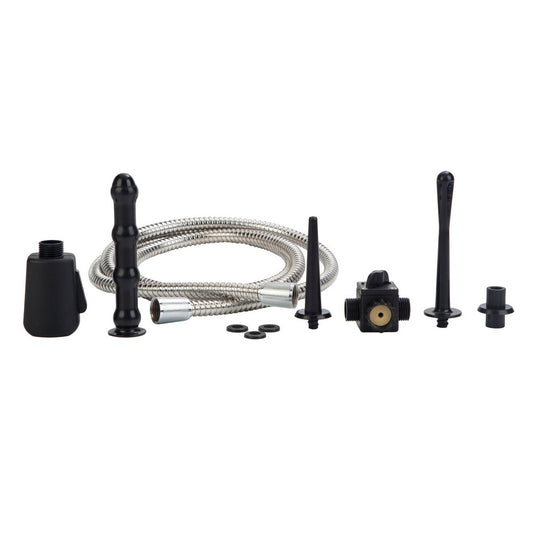 california exotic universal water works system douche for personal hygiene, photographed at eye-level.