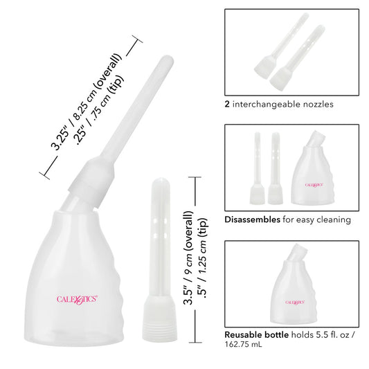 California Exotic Ultimate Douche kit, featuring a clear bottle and hygiene attachments.