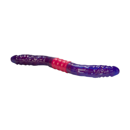 California Exotic dual vibrating dildo with flexible shafts, ribbed texture, and purple finish.