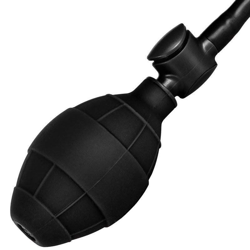 Black, small anal plug from California Exotic, made of inflatable silicone for anal play.