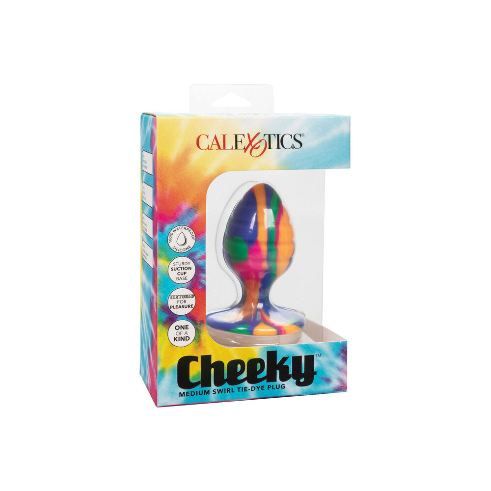 Cheeky medium-sized swirl tie-dye butt plug, smooth finish, for anal play from Toy Joy.