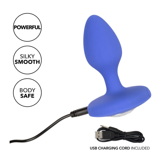 Medium-sized jewel butt plug in a vibrant colour, rechargeable with a smooth, comfortable finish.