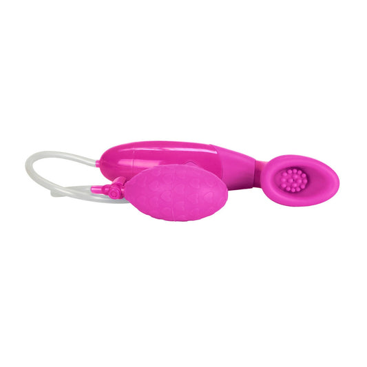 Pink silicone clitoral pump from California Exotic for enhanced pleasure and sensitivity.