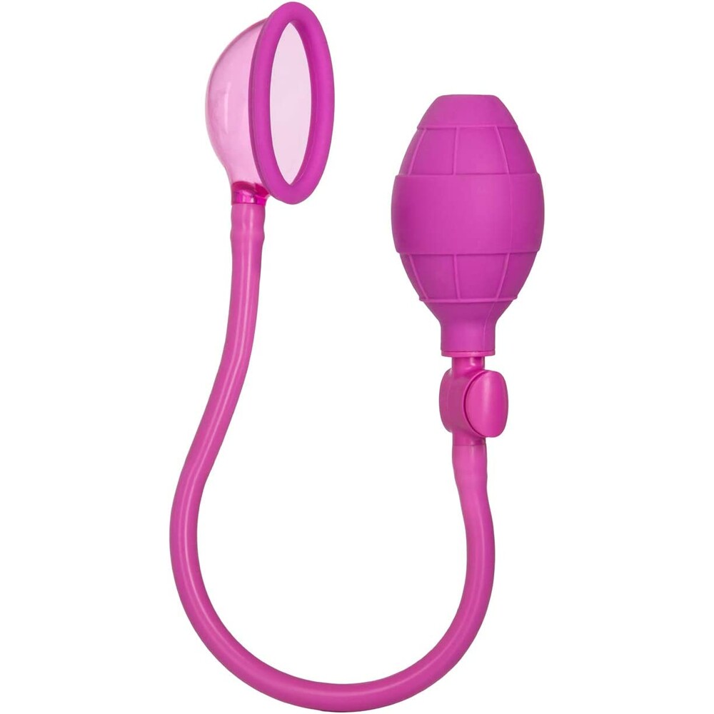 Mini pink silicone clitoral pump by california exotic for enhancing female pleasure.