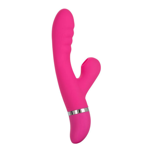 California Exotic pucker rabbit vibrator with bunny ears, lilac silicone for foreplay frenzy.