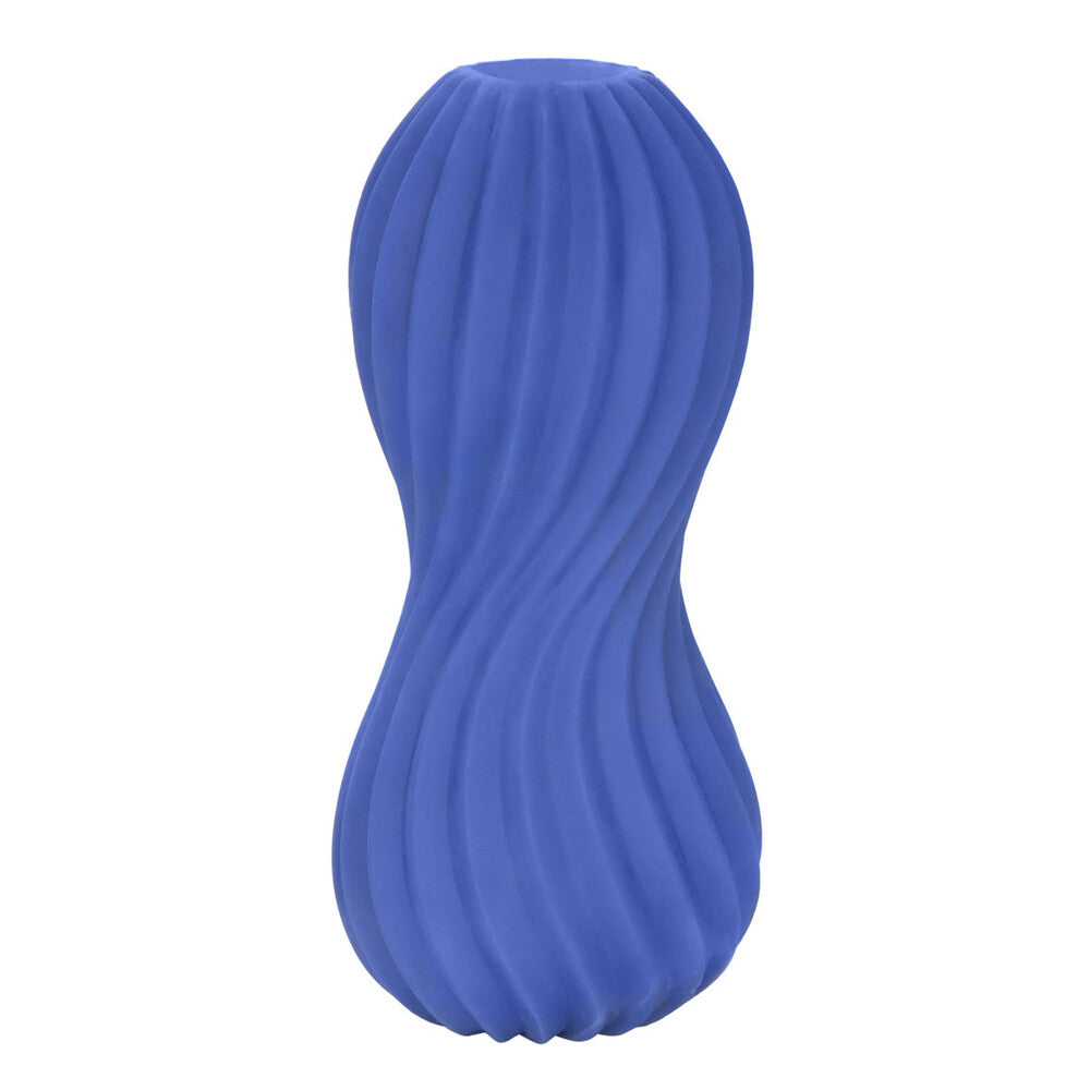 California Exotic Apollo dual stroker masturbator, black and silver with ribbed textures for enhanced pleasure.