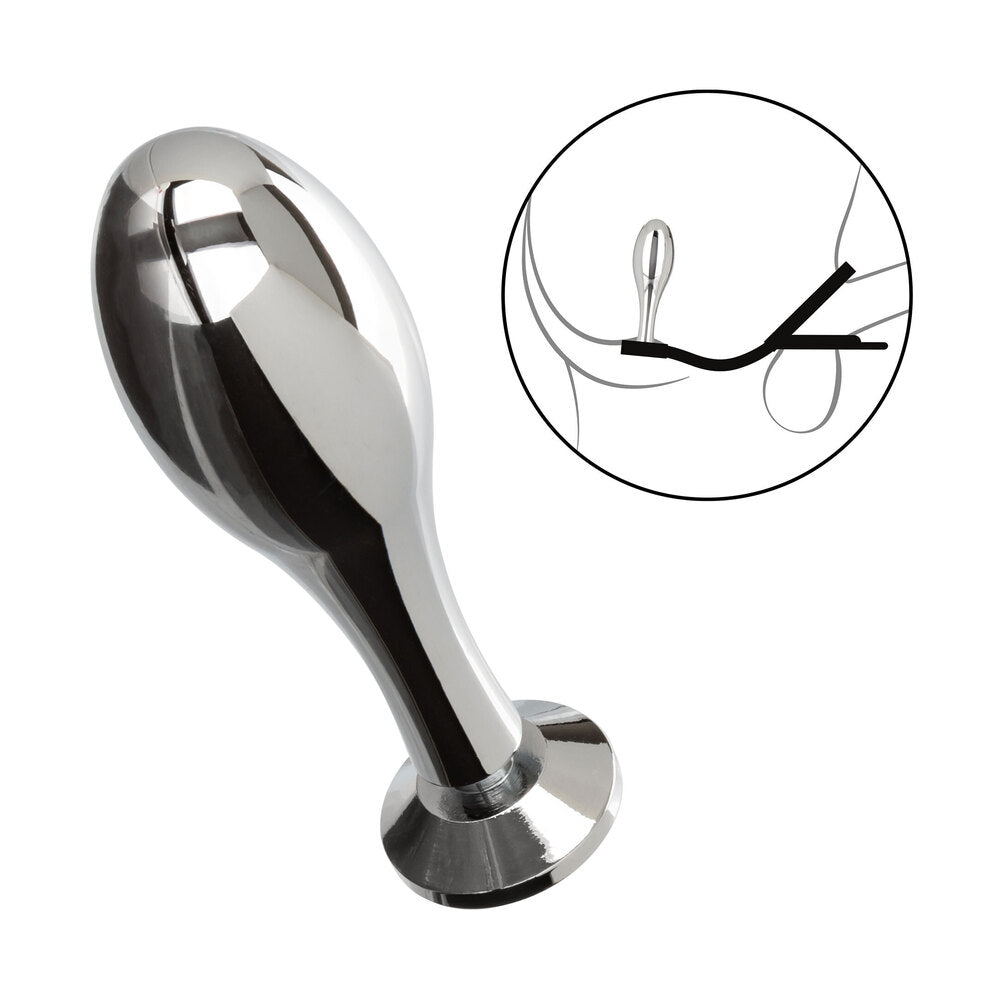 teardrop butt plug and cockring set, shiny silver finish, for intimate play