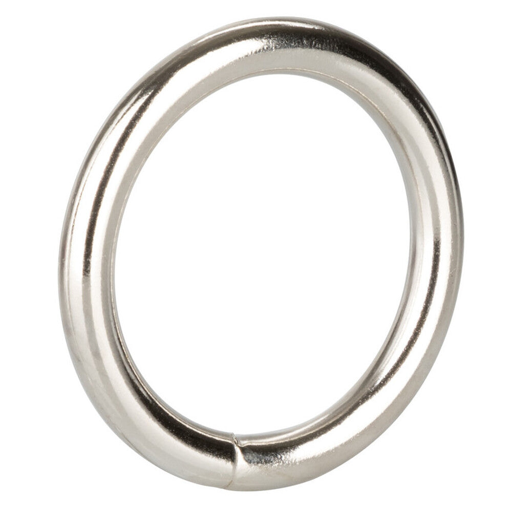 Silver-coloured cock ring in a medium size, a love ring for added pleasure and support.