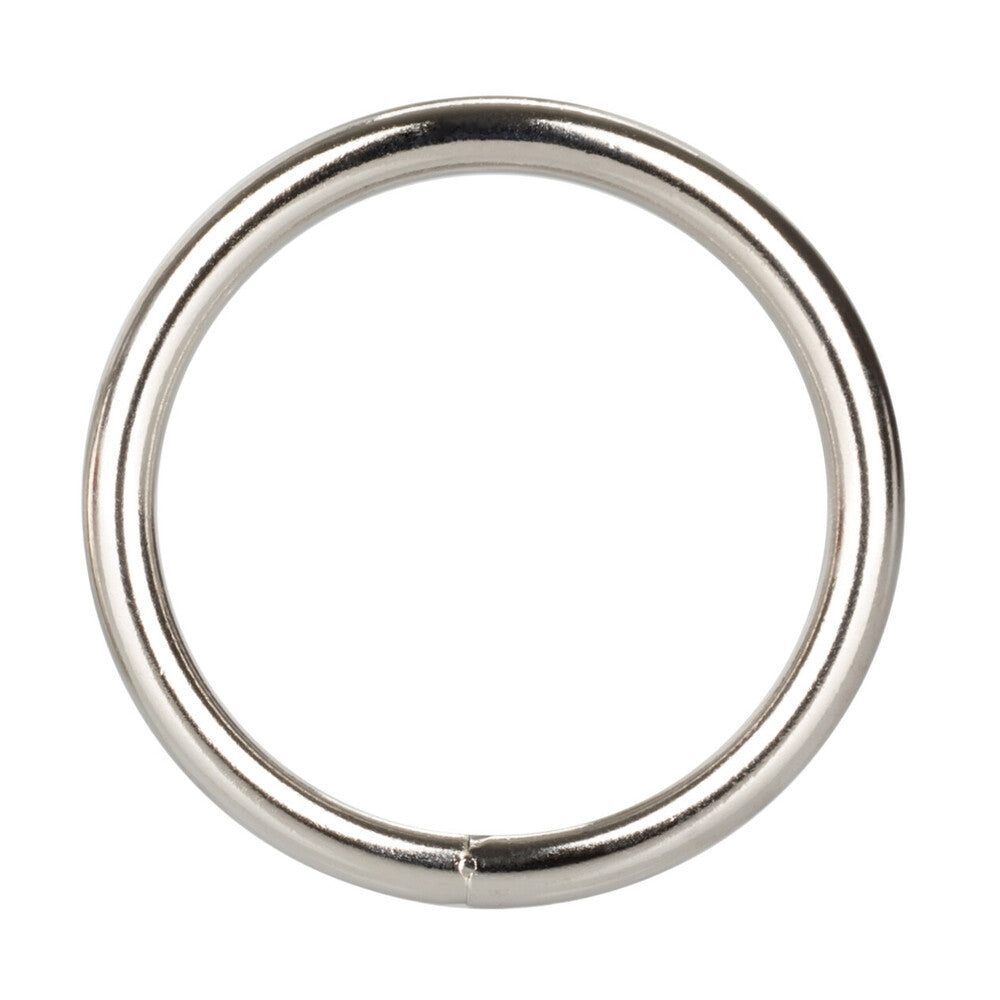 Large silver-tone love ring from California Exotic, a smooth and polished metal cock ring.
