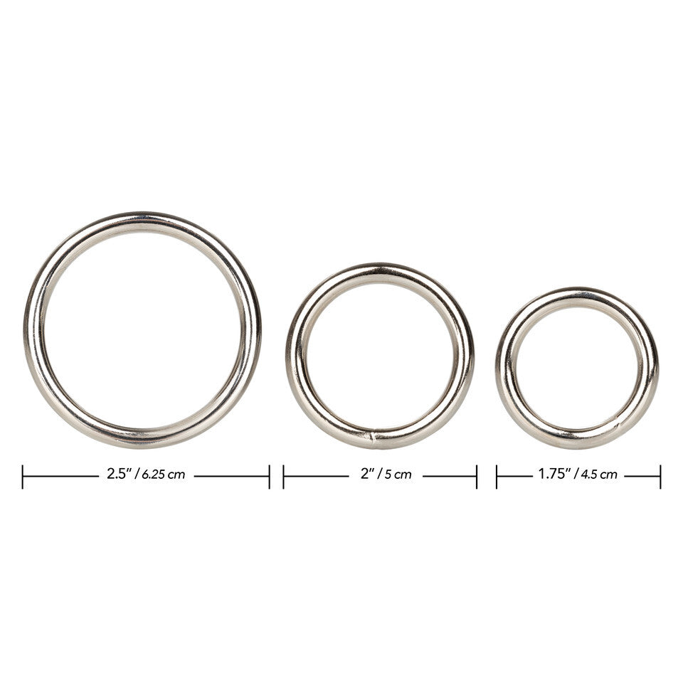 California Exotic three-piece silver ring set, love rings with a polished finish.