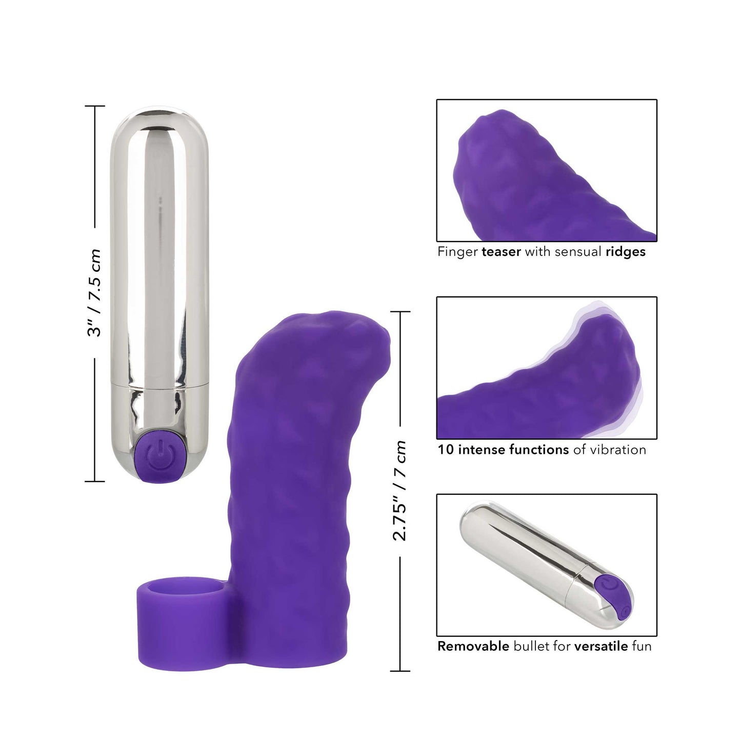 Purple rechargeable finger vibrator for intimate play, a discreet and pleasurable personal massager.