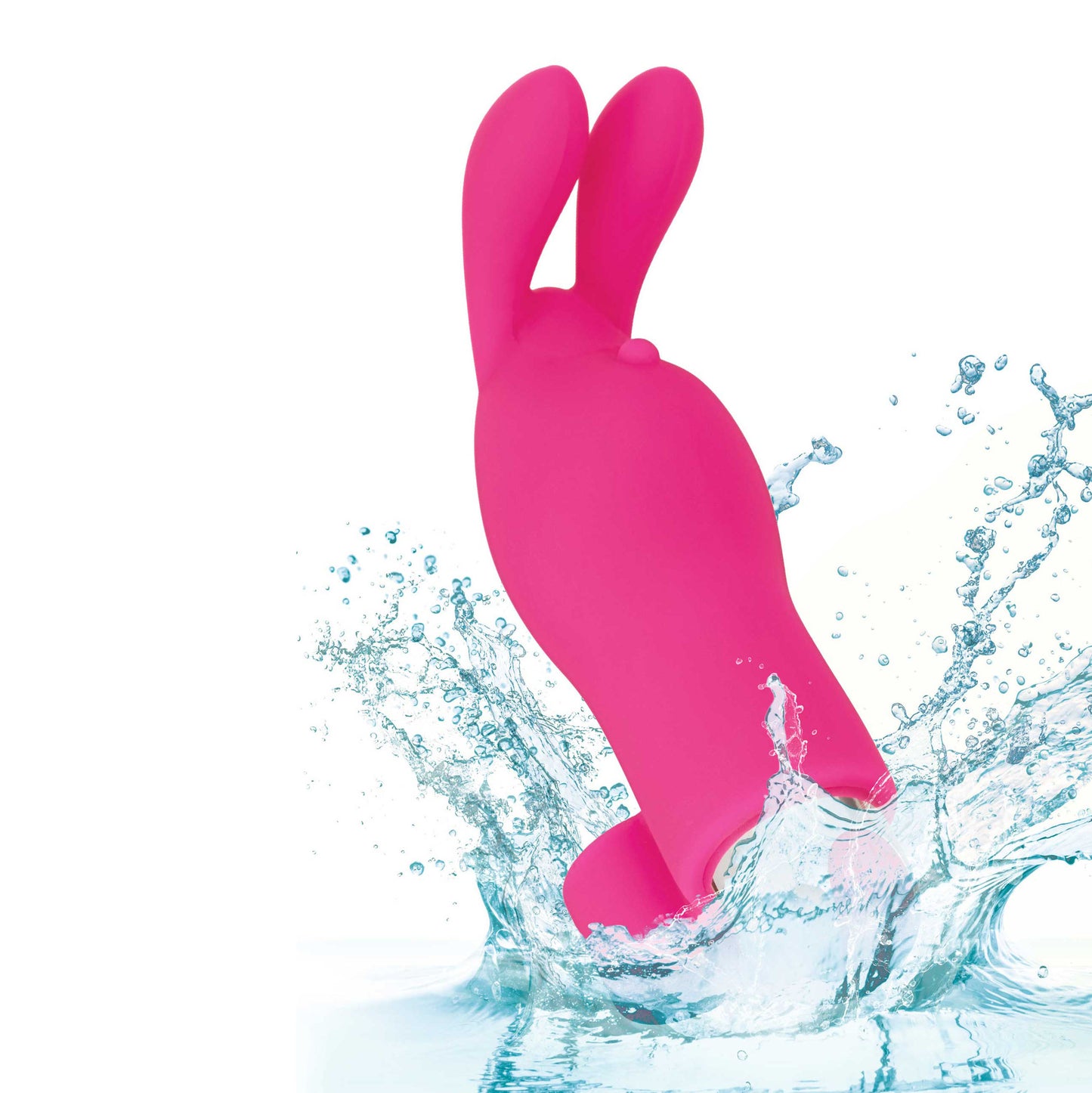 Pink rechargeable bunny finger vibrator for intimate play from california exotic, close-up view.