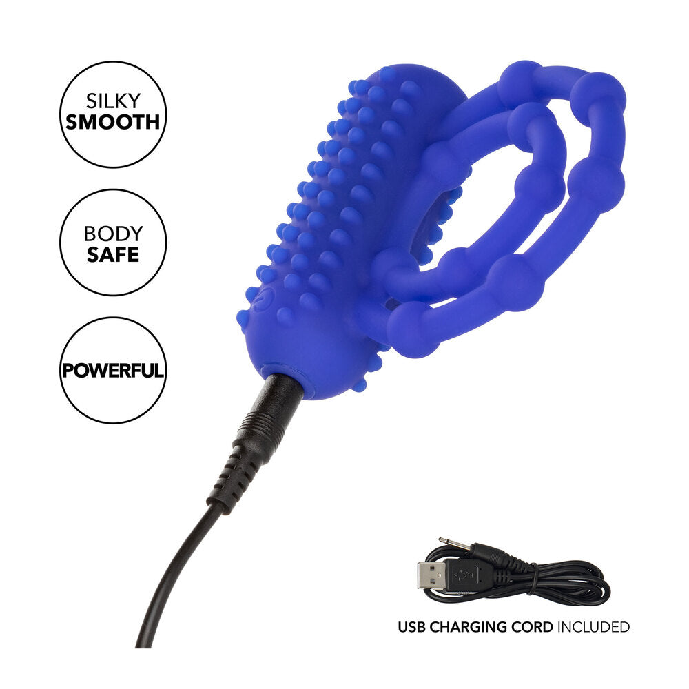 California Exotic 10 bead rechargeable love ring vibrator for enhanced pleasure, close up view.