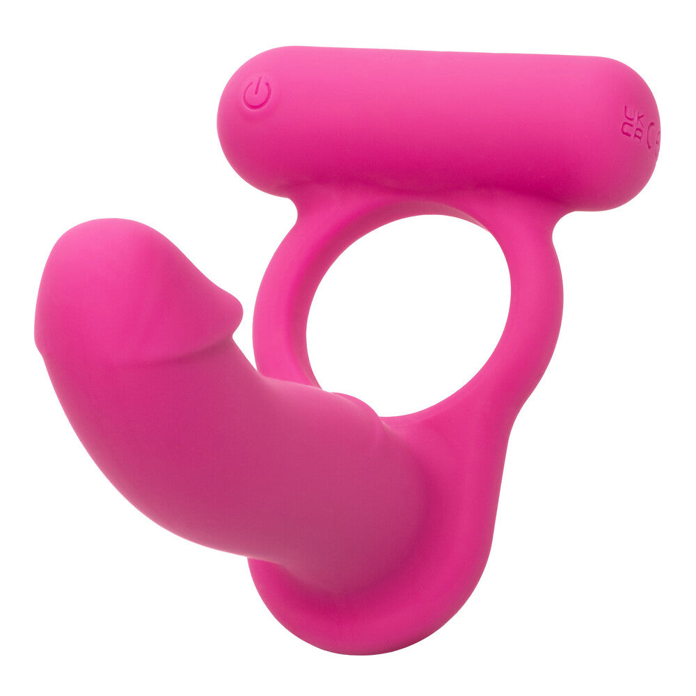 Silicone rechargeable double diver love ring vibrator, a purple pleasure product from California Exotic.