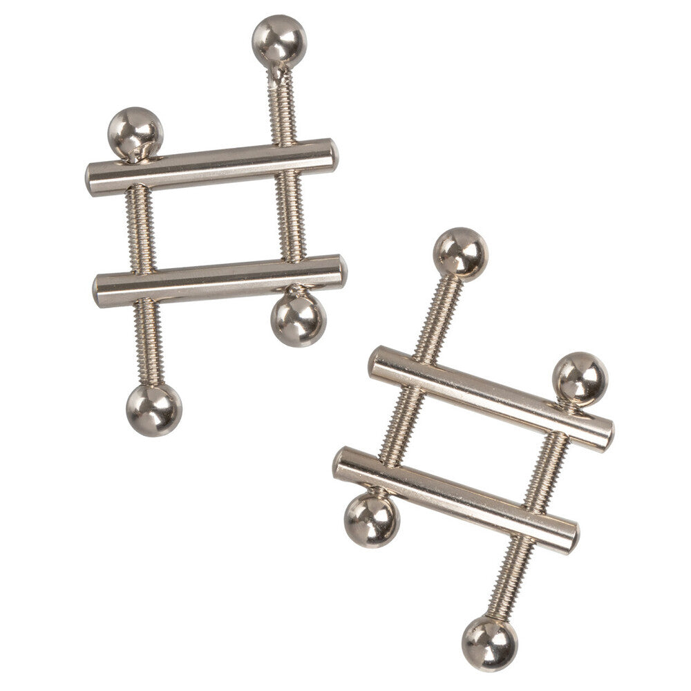 california exotic nipple grips crossbar nipple vices with a shiny silver finish for intimate play